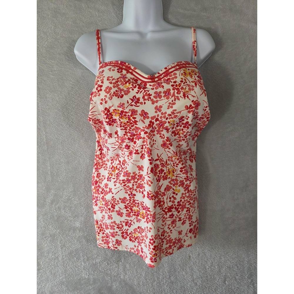 EUC Lands End Tankini Top Swimsuit Womens 12 Pink Floral Padded Adjustable Strap